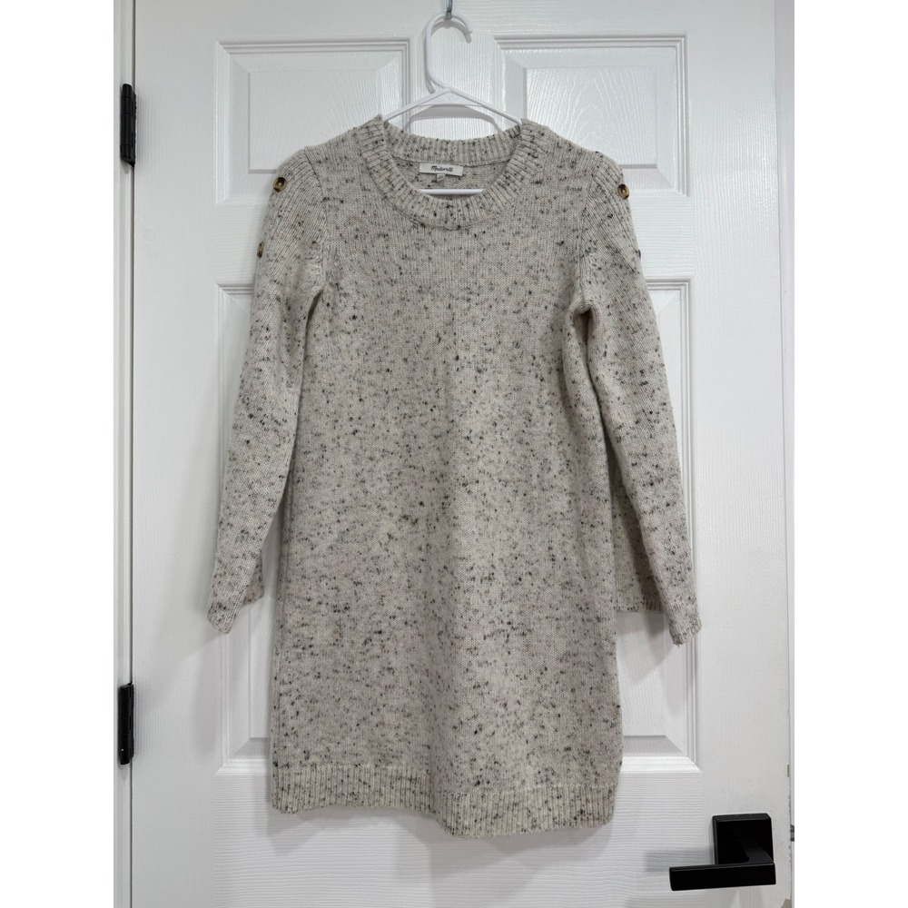 Madewell XXS Donegal Flecked Sweater Dress Oatmeal Button Sleeve Long Sleeve